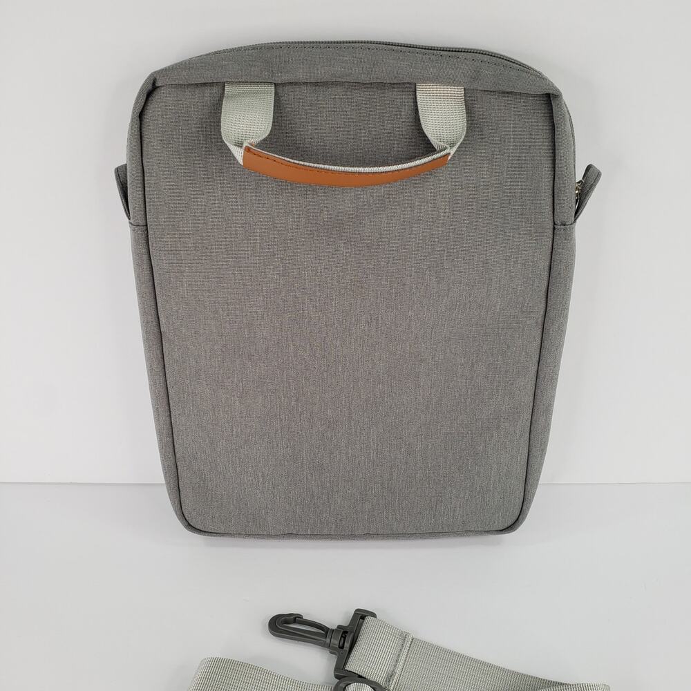 Tablet iPad Crossbody Carrying Case Bag Gray Softsided Canvas Zip Close Lt Grey - Picture 2 of 6